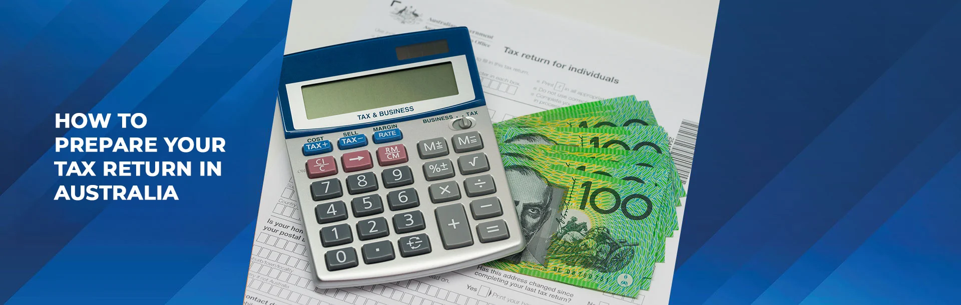 calculator and australian dollar bill used as a guide when preparing tax returns in Australia